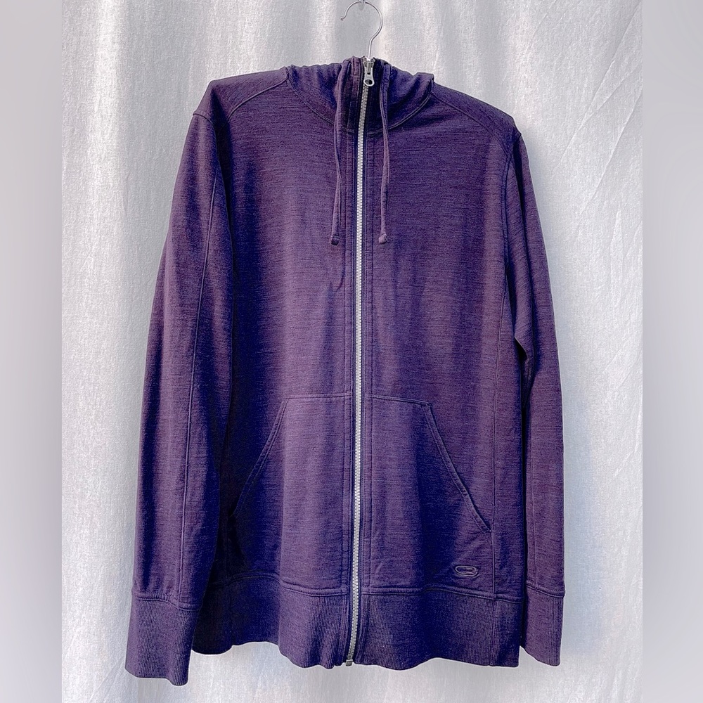 Icebreaker Women L Merino Wool Front Zip Hooded Jacket Deep Purple/blue/burgundy